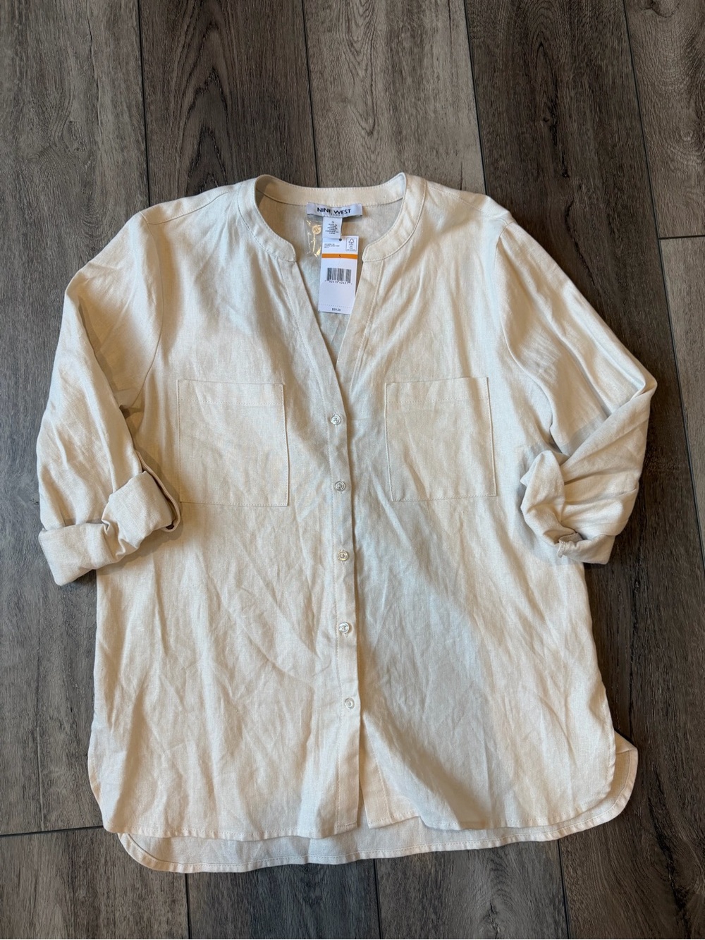 🆕Nine West Cream Button-Front Casual Linen Tunic